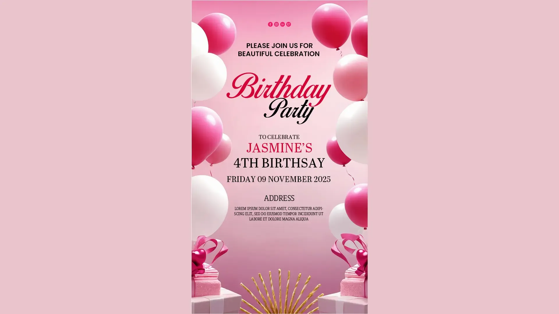 Elegant Pink Birthday Party Invitation Card for Instagram Story image